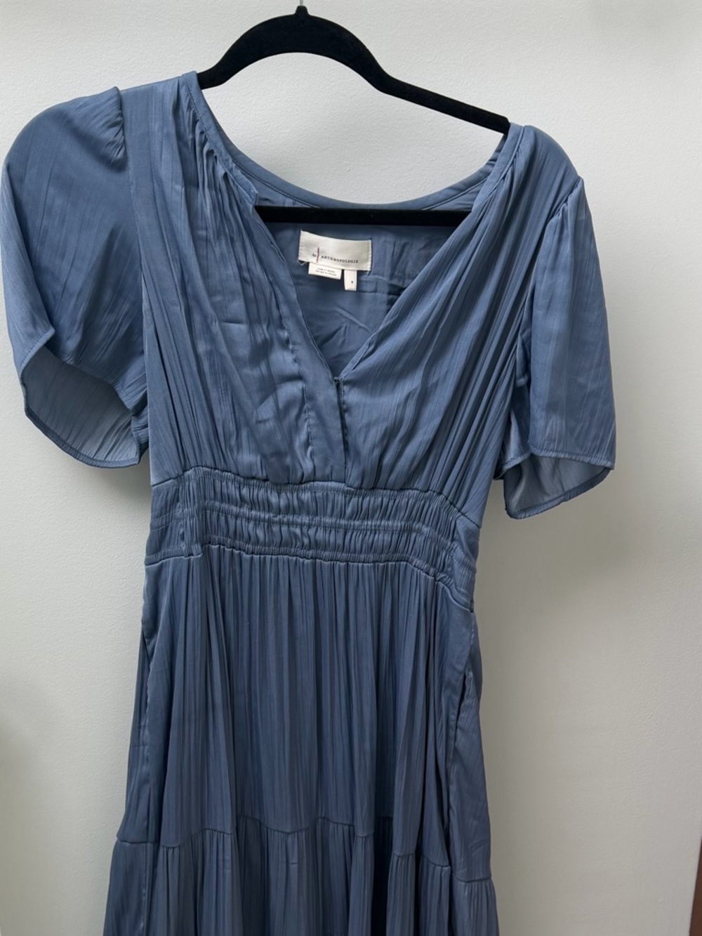 The Somerset By Anthropologie Blue V-Neck Tiered Maxi Dress